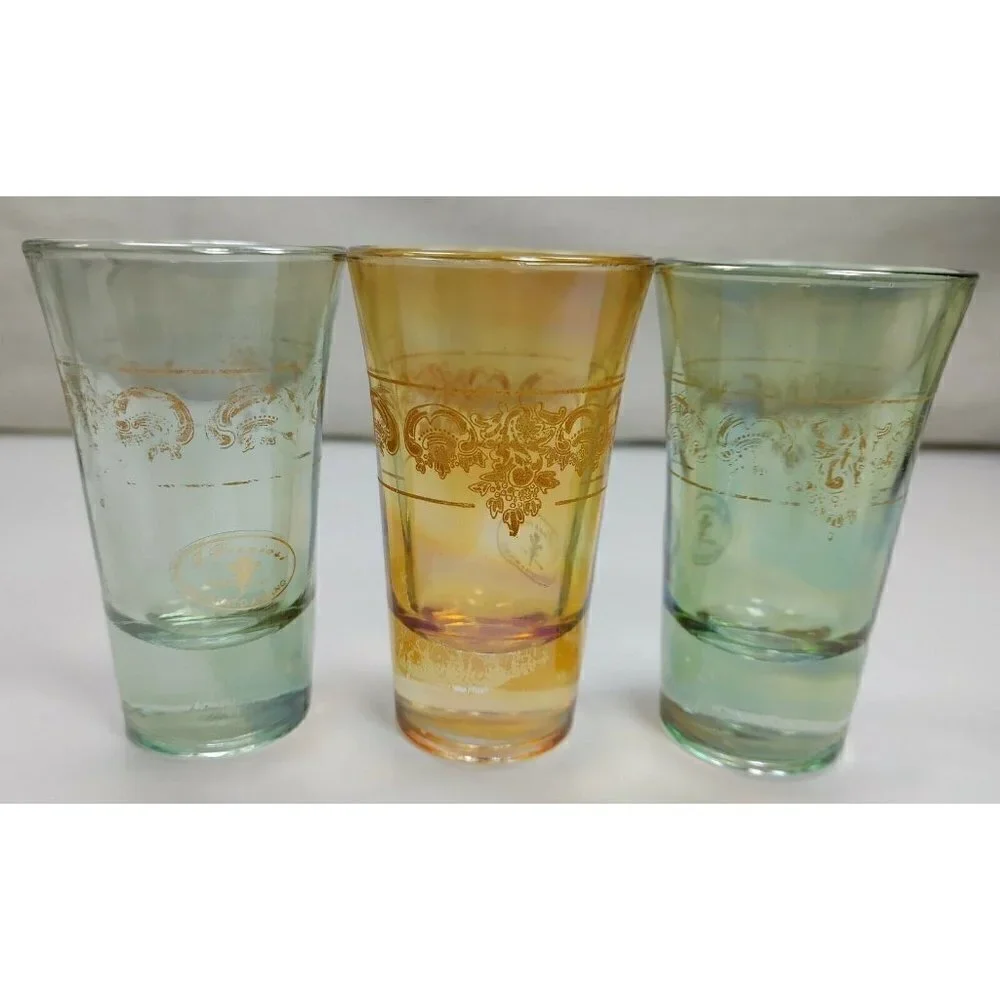 Lot Of 3 J. Preziosi Lavorato A Mano Orange Green Italian Art Shot Glasses VTG